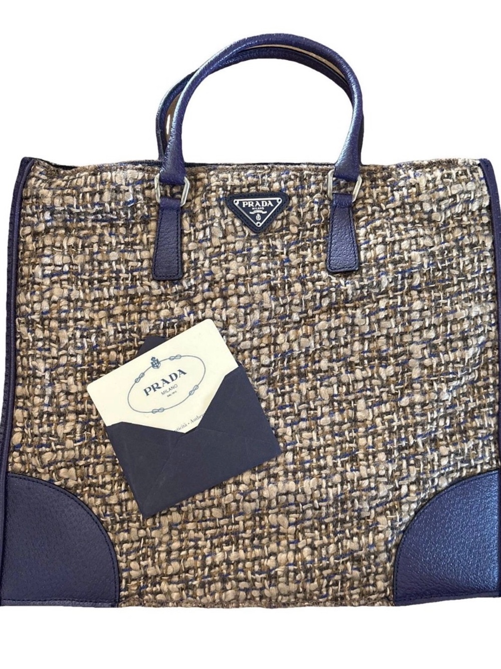 RARE Prada Tweed and Purple Saffiano Leather-Trim Sughero Tote - Picture 1 of 15